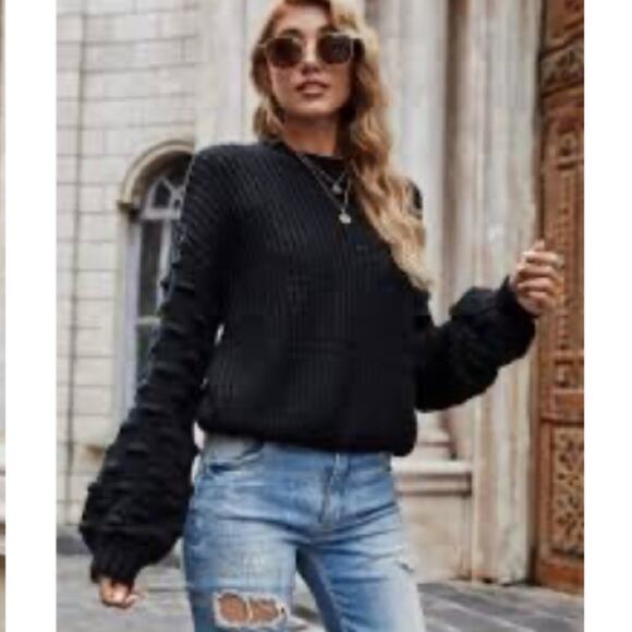 Racheal Lantern Cable Knit Pullover Sweater L | Dolman Sleeve Oversized Knit - Picture 15 of 15